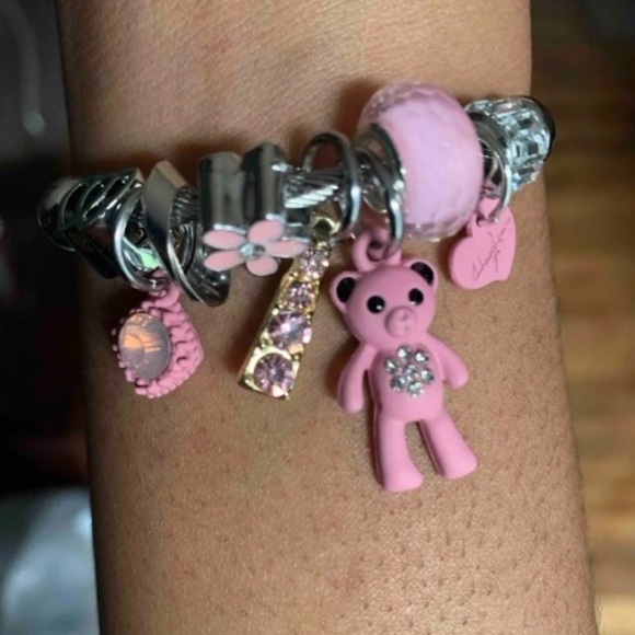 🧸🎀 Stainless Steel Pink Rhinestone & Teddy Bear Adjustable Bracelet NWT - Picture 6 of 8